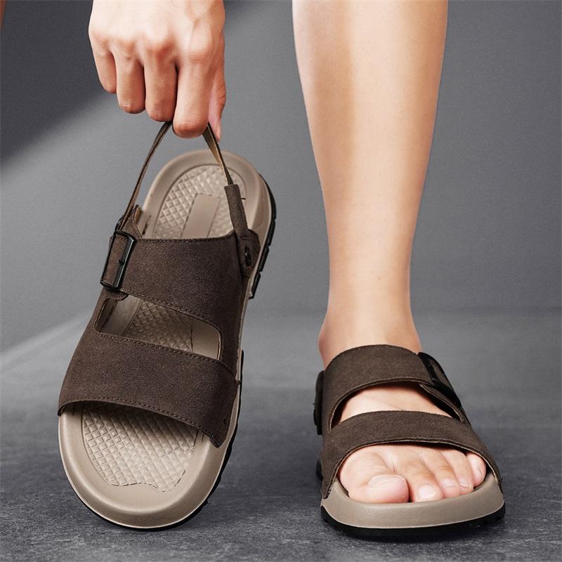 Fashion Beach Male Comfortable Slippers All-match Flats Men's Casual Walking Shoe 2025 New Cow Down Sandals Beach Mens Slip On Shoes