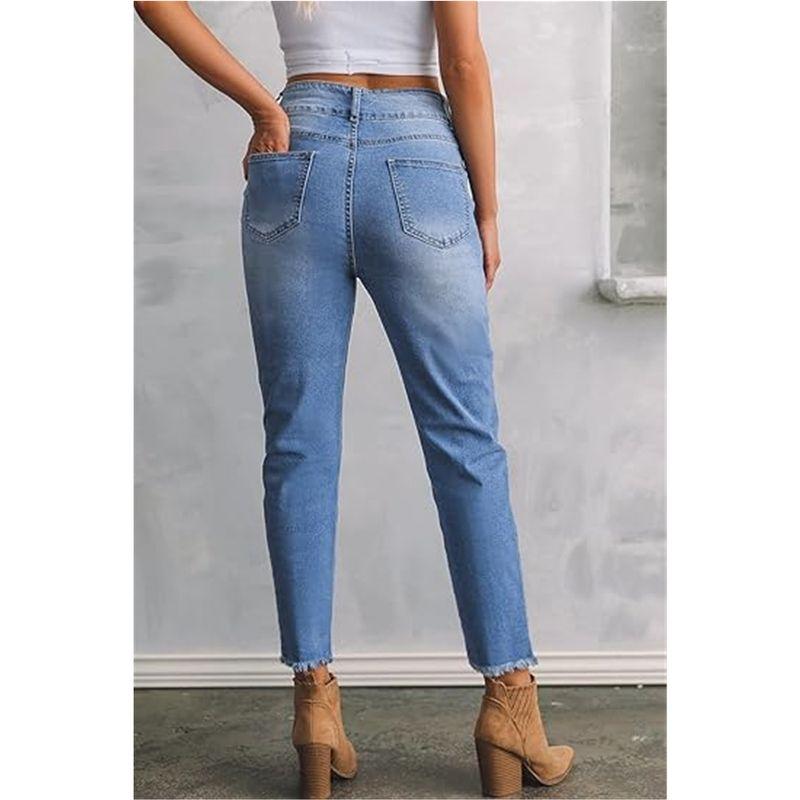 

Fashion Mid-High Waist Plus Size Frayed White Straight-Leg Pants Blue 00p