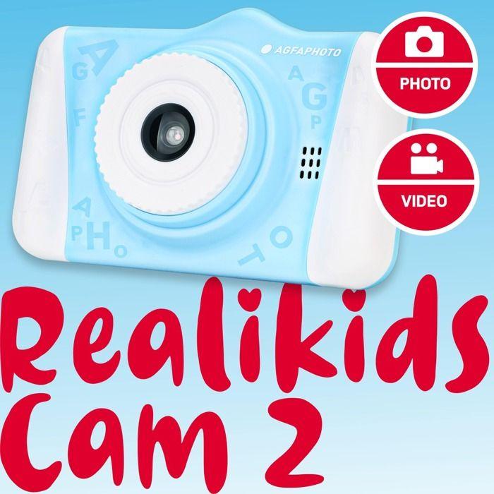 AGFA PHOTO Realikids Cam 2 - Appareil Photo Enfant, Photo, Vidéo, Selfie, Ecran LCD 3.5'', Filtres Photo, Batterie Lithium - Bleu