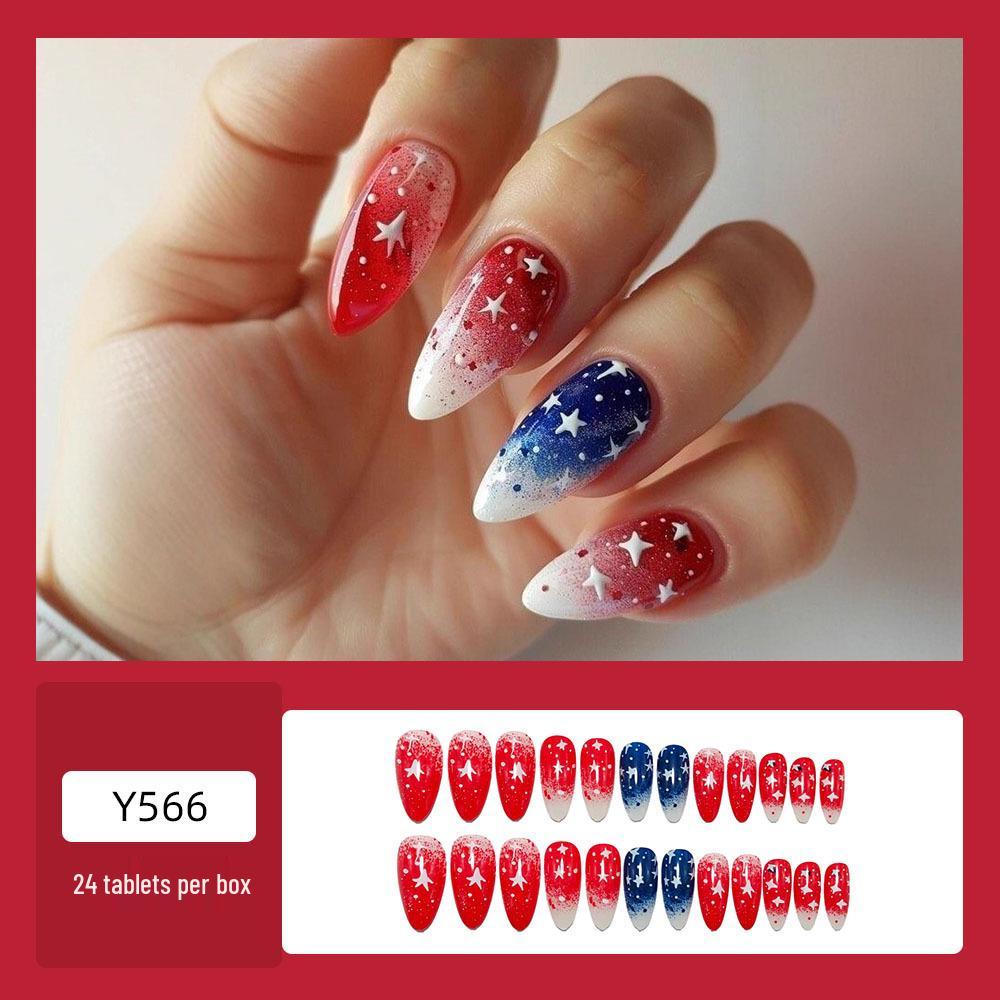 Independence Day Star Gradient Red & Blue Almond Nail Art Stickers