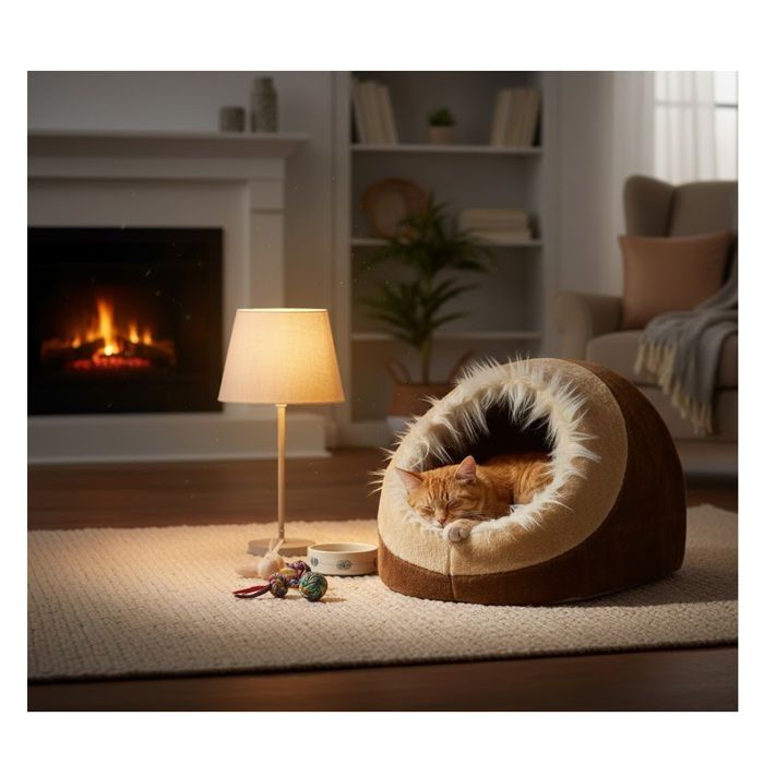 Panier grotte pour chat Pasha beige et brun