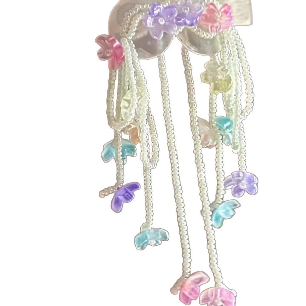 Early spring tones _ colored flower fringed beaded earrings women's seaside vacation wind sweet stud earrings senior feeling earrings