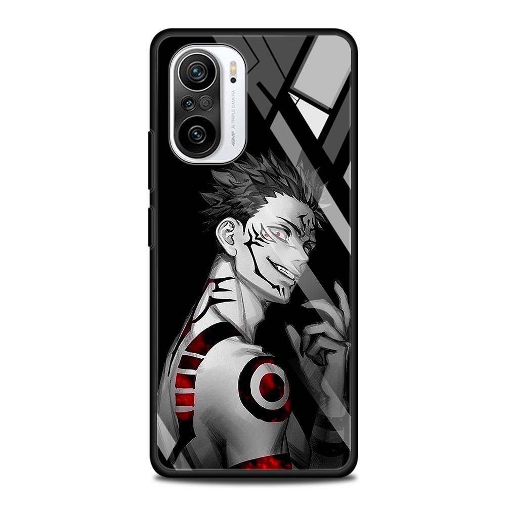 Jujutsu Kaisen Anime Tempered Glass Case Funda For Xiaomi Redmi Note 9S 10 11 9 8 Pro 10S 8T 9T 9A 9C K40 Back Shell Cover Coque