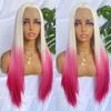 Ombre Pink Synthetic Lace Front Wig Colored Platinum Roots 13x4 Long Straight Hair Natural Hairline Glueless Wigs For Women