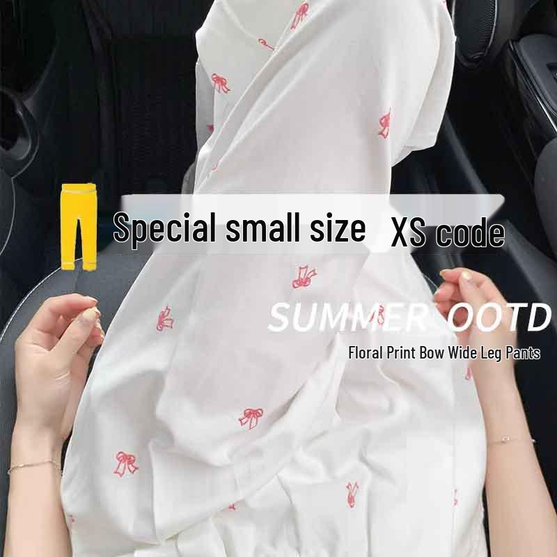 

Petite Women s White Floral Ice Silk Wide Leg Bow Sweatpants Summer Collection XL (suggested 116-125 lbs)