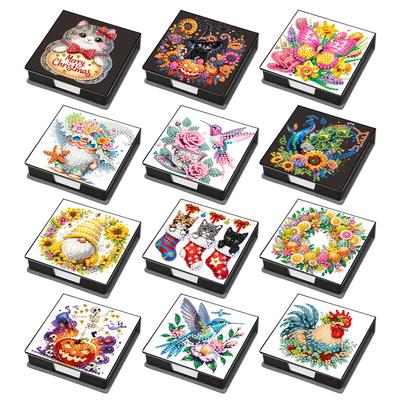 5D DIY PU Diamond Painting Notecard Box with 160 Sheets Paper Self Adhesive Crystal Note Box Mosaic Kit for Desktop Decoration