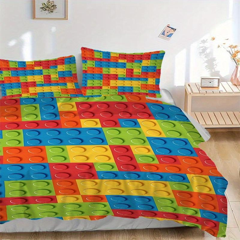 3pcs set Building block jigsaw puzzle 1 Quilt Cover + 2 Pillowcases, All Seasons Bedroom Setting, Perfect for Home and Dorm Decor a186