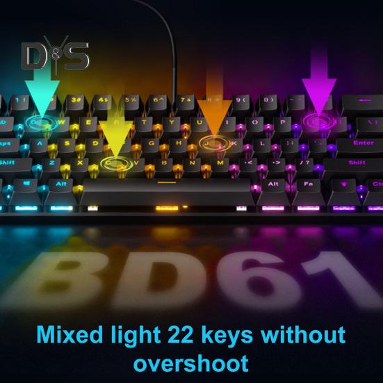 Teclado Mecánico de 61 Teclas con Efectos de Iluminación RGB Diseño Ergonómico Ajustable Plug-Play Teclado Universal Alámbrico para Juegos
