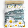 Weiße Gänseblümchen Schmetterling Holzmaserung Blume Bettbezug mit Kissenbezug Kundenspezifisches 3-teiliges Bettwäscheset Steppdeckenbezug Doppelbett Heimtextil