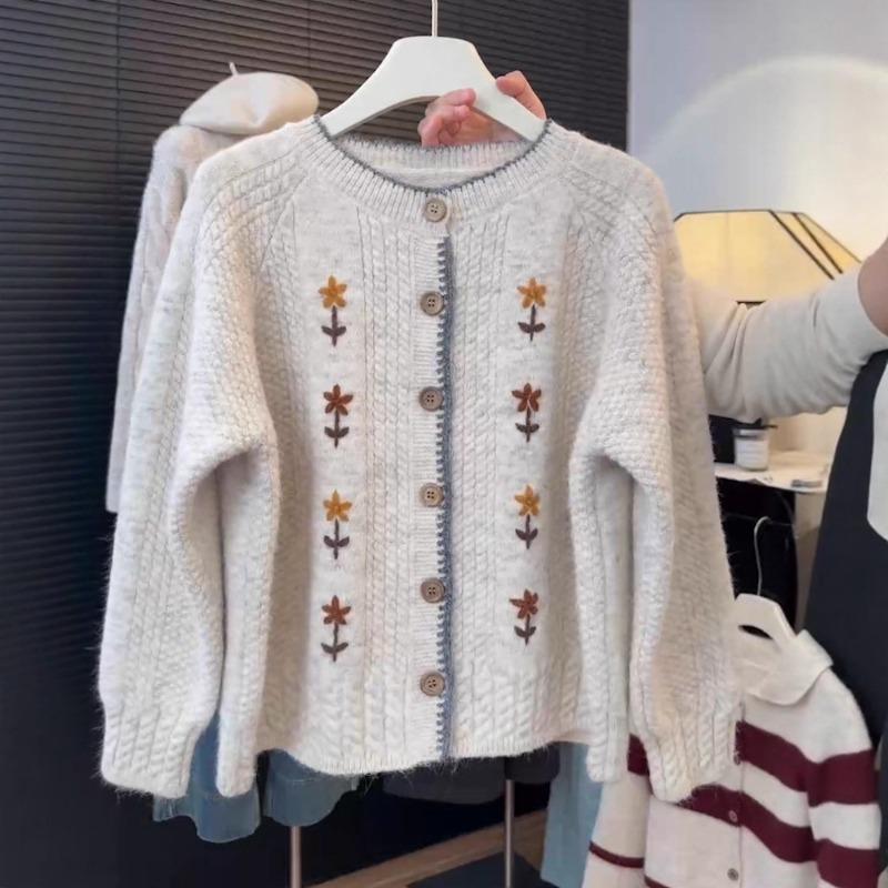 Crew Neck Knitted Cardigan Women's Autumn New Loose Soft Waxy Sweater Jacket