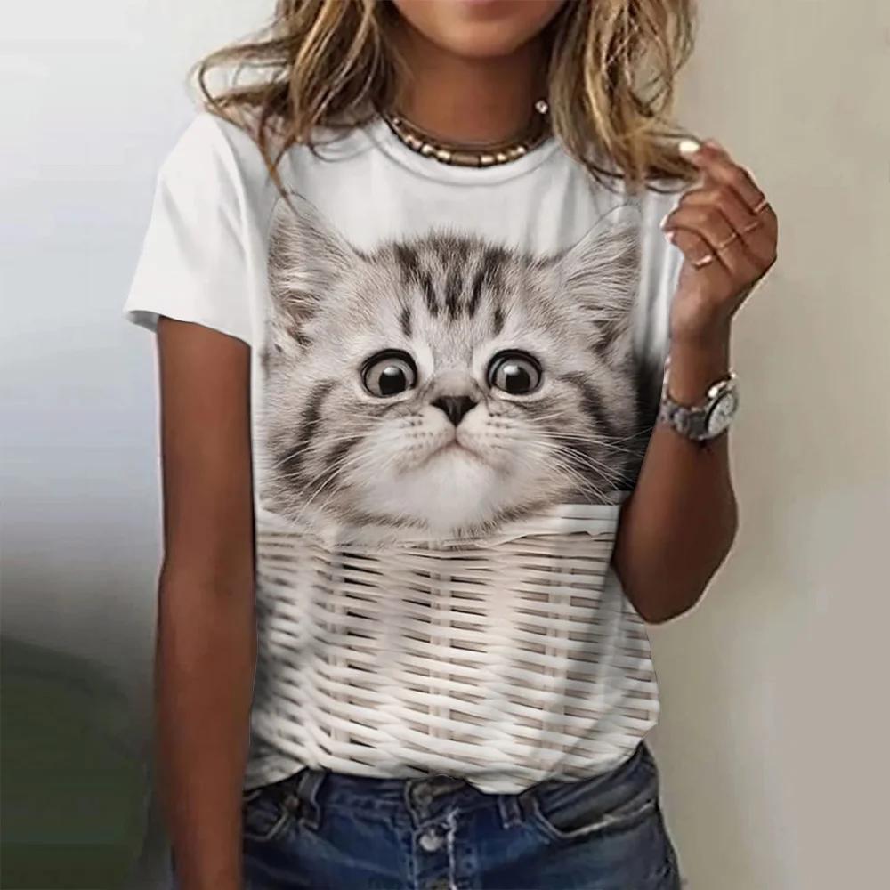 Y2K Fashion Women'S T-Shirt Funny Cat 3D Print Top Woman Harajuku T Shirt Casual Clothing Summer Female Tees