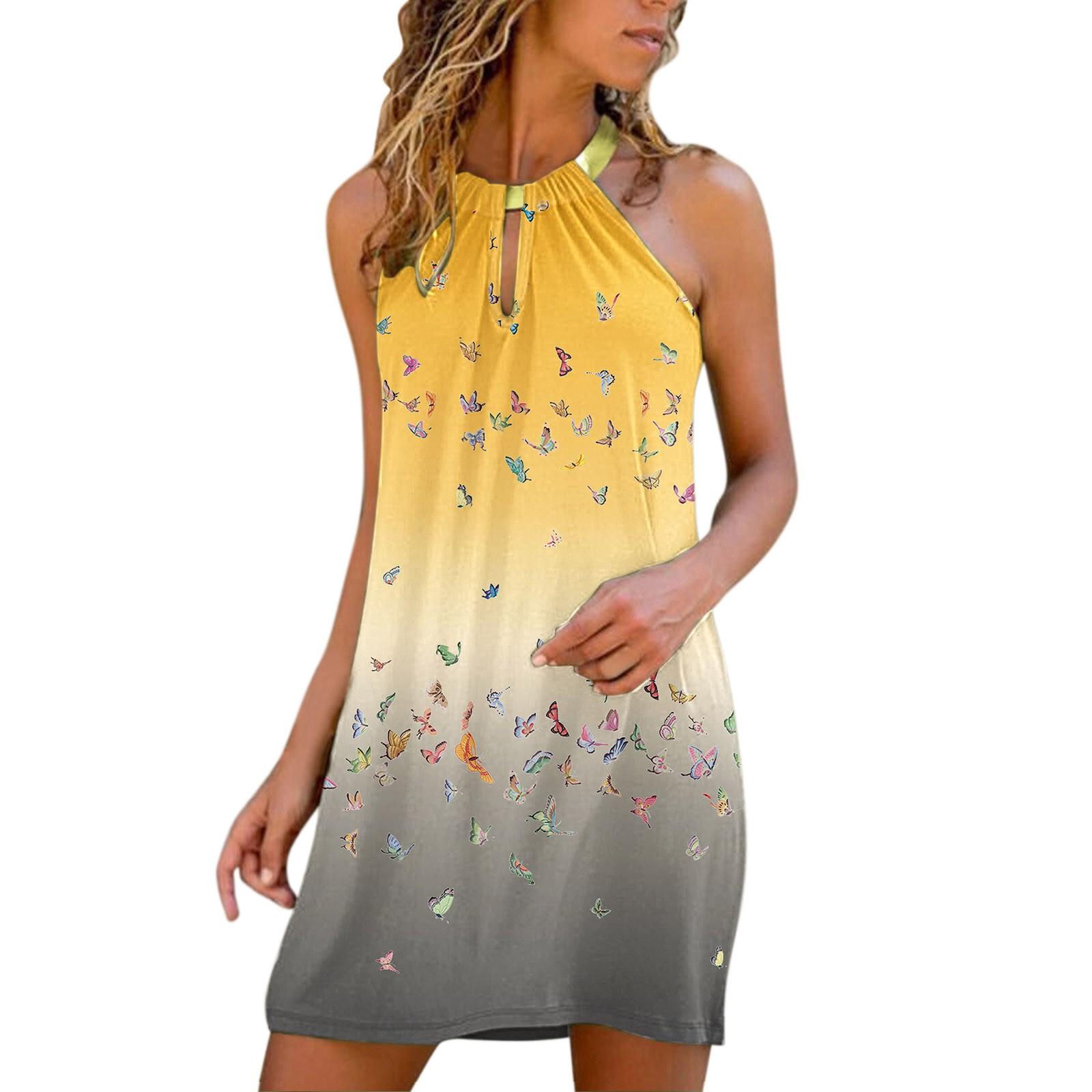 

Женское модное платье без рукавов без бретелек с принтом, лето 2022 S жёлтый