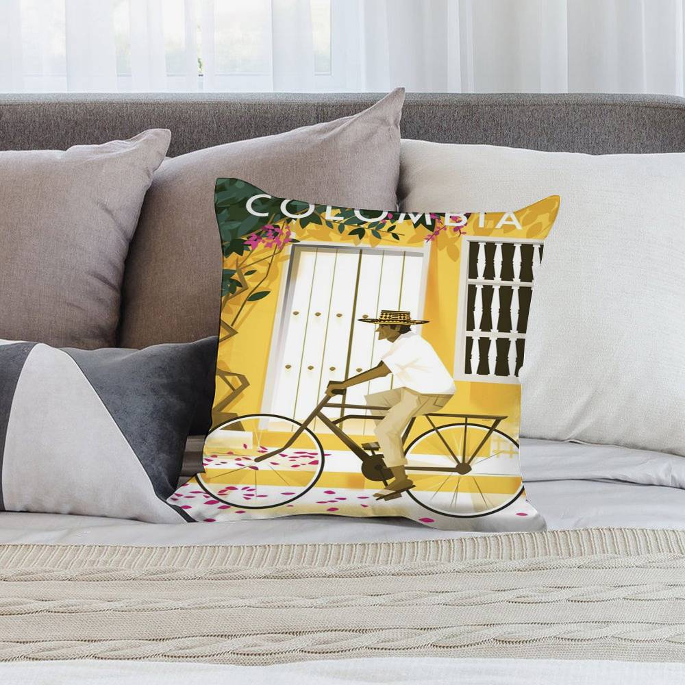 Vintage Colombia Style Pillow Case Short Plush Double-sided Print Square Throw Pillow Covers Sofa Home Cushion Decor