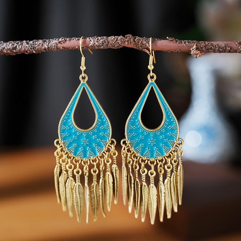 

Vintage Ethnic Bohemian Earrings For Women Carved Geometric Boho Beads Tibetan Copper Color Tribe Drop Dangle Earrings Zircon