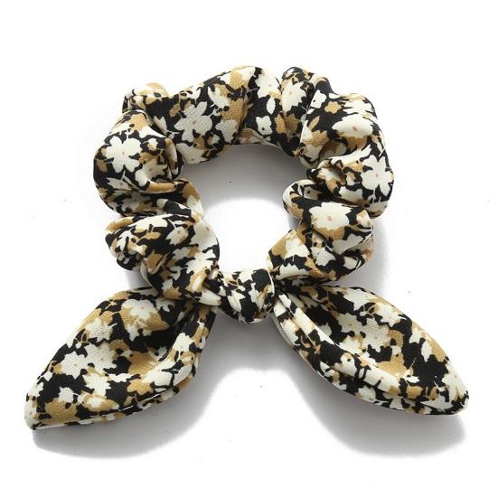 Hair Tie Floral Print Rabbit Ear Decor Hair Rope High Elasticity Bun Half-Tied Hairstyles Ponytail Holder Hair Accessory