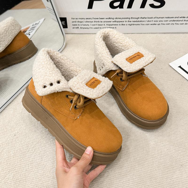 

Retro thick-soled heightened flanged Martin boots for women s 2024 winter new velvet fashion two-wear short boots warm cotton shoes 35 верблюд