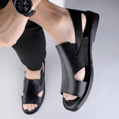 Sandali estivi neri alla moda in stile italiano, leggeri, alla moda, scarpe romane originali, in pelle, pantofole traspiranti da esterno