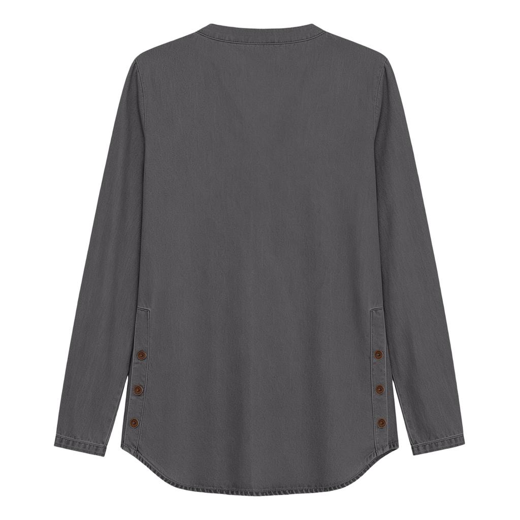 Women's Casual Long Sleeve Denim Shirt with Side Button Closure, Loose Fit Top