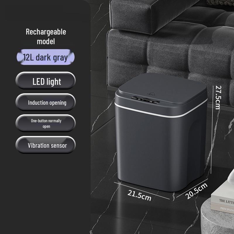 2026 Smart Induction Trash Can with Built-in Press Ring, Long Battery Life, 16L Capacity for Living Room