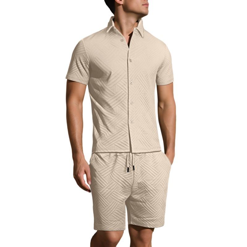 Mens Casual Short Sleeve Shirt And Shorts Two Piece Set