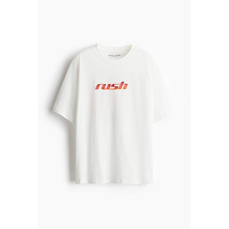 

[Troye Sivan Troy Hiven] HM Women s T-shirt Loose Print round Neck Short Sleeve 1257580 White/Troye Sivan 165/96