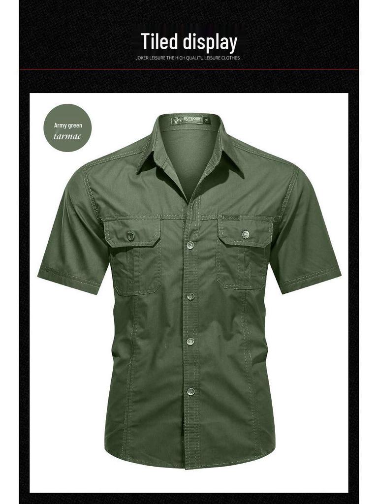 Męska bawełniana koszula robocza z krótkim rękawem, niegniotąca się