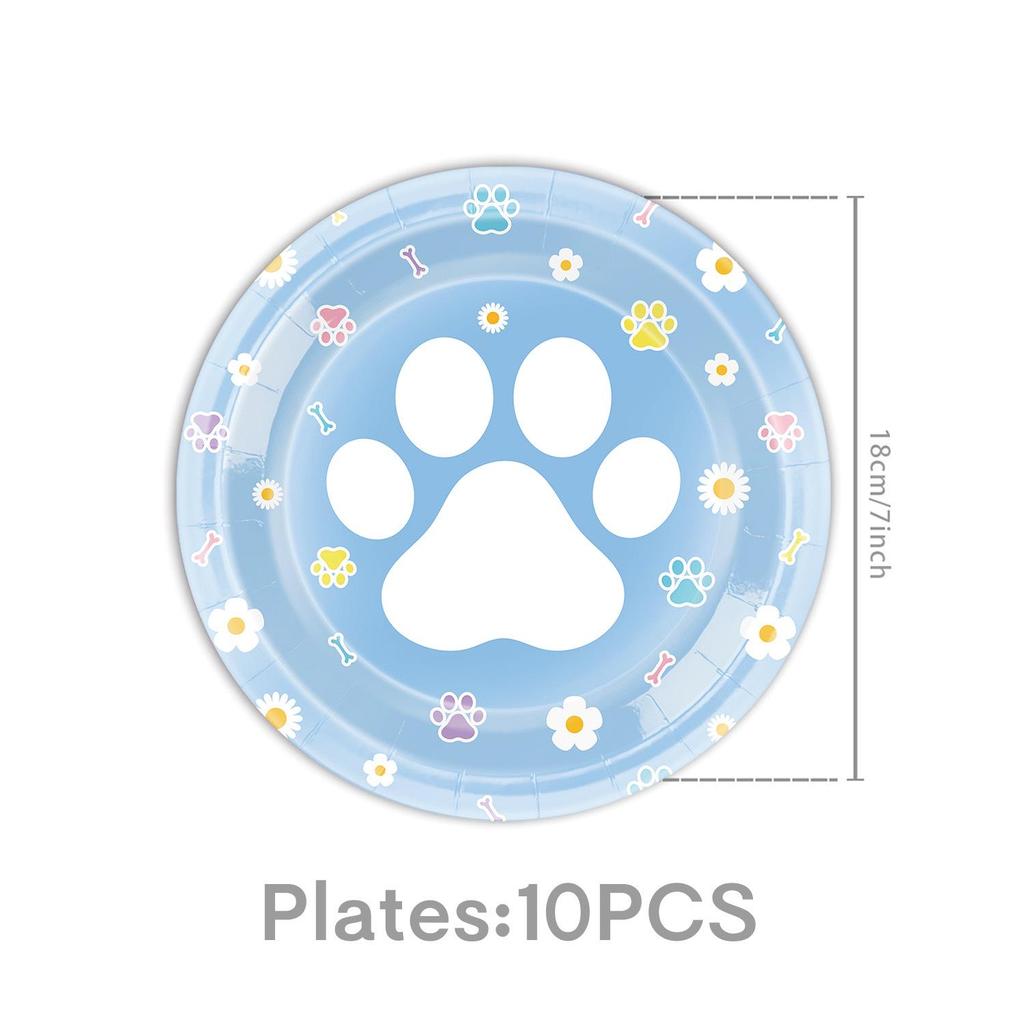 Blue and Pink Dog Paw Birthday Party Disposable Tableware Set