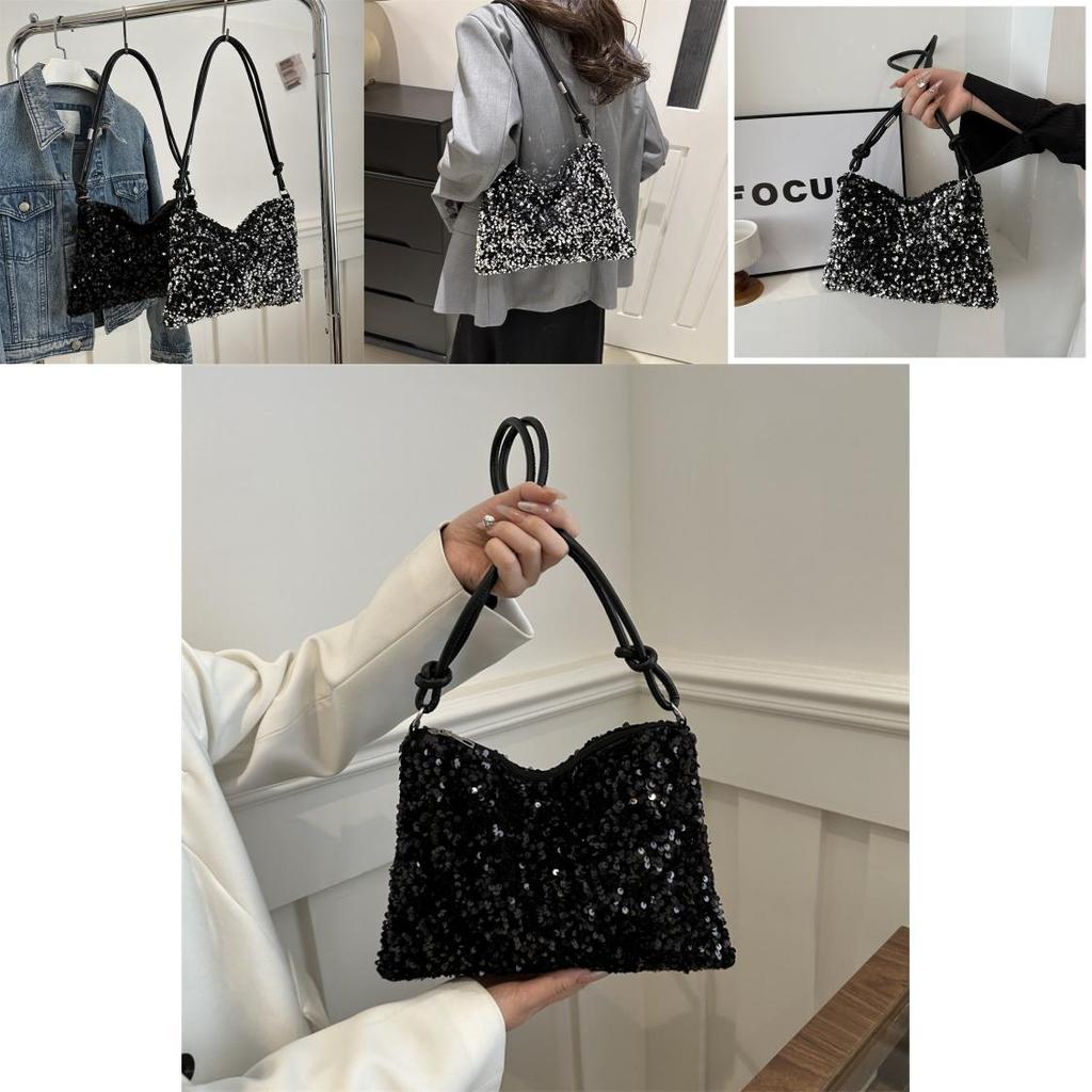 Trendy Sequin Handbag Women's 2024 Spring Latest Fashion Big Capacity Armpit Shoulder Bag Popular Small Square Bag