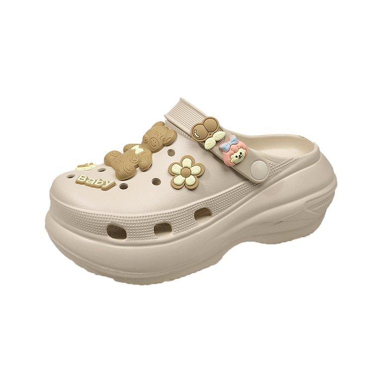 

Туфли с толстой подошвой с отверстиями для женской верхней одежды, лето 2025, новые, для пляжа на берегу моря, нескользящие, с закрытым носком, для увеличения роста и крутые шлепанцы для женщин 40 абрикосовый