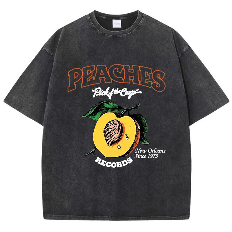 

Повседневные женские футболки с кислотной стиркой, футболки с принтом Peaches Records, состаренные, оверсайз, хлопковые, с коротким рукавом, женская одежда S