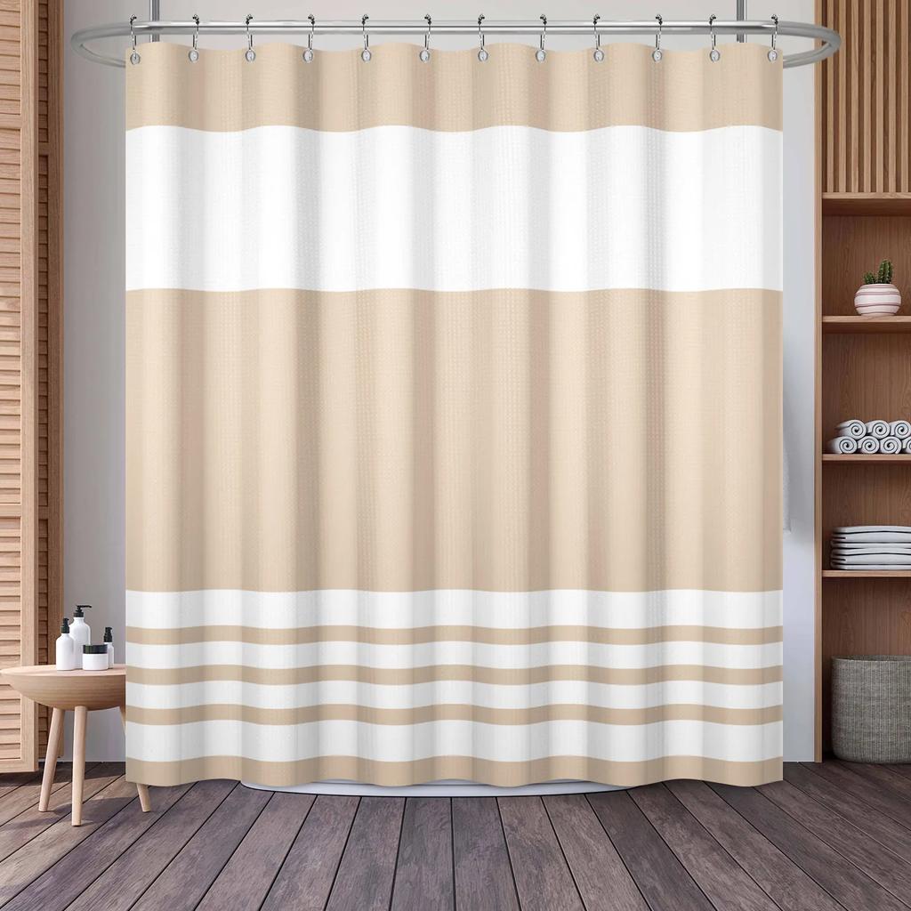 Waffle Shower Curtains Modern Hotel Style Striped Geometric Pattern Bath Decor Waterproof Polyester Bathroom Curtain with Hooks