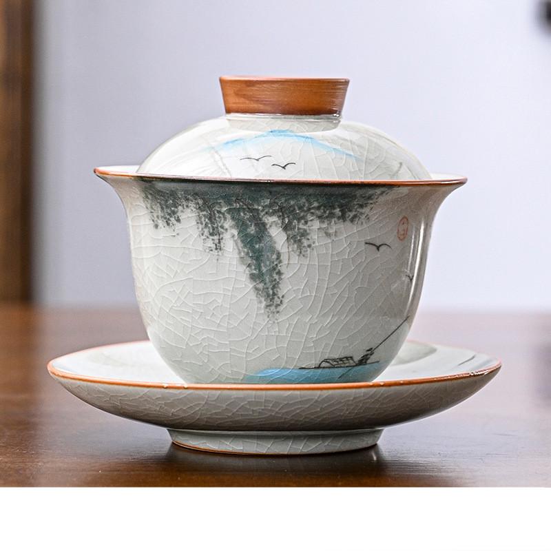160ml Hand-painted Lotus Ceramic Tea Tureen Covered Bowl Handmade Porcelain Gaiwan Teacup Household Tea Bowl Chinese Teaware