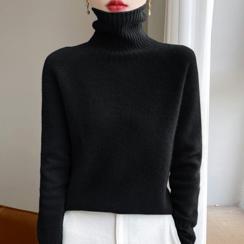 Women's High-Neck Double-Strand Wool Sweater - Autumn/Winter Collection, Loose Fit Knitwear