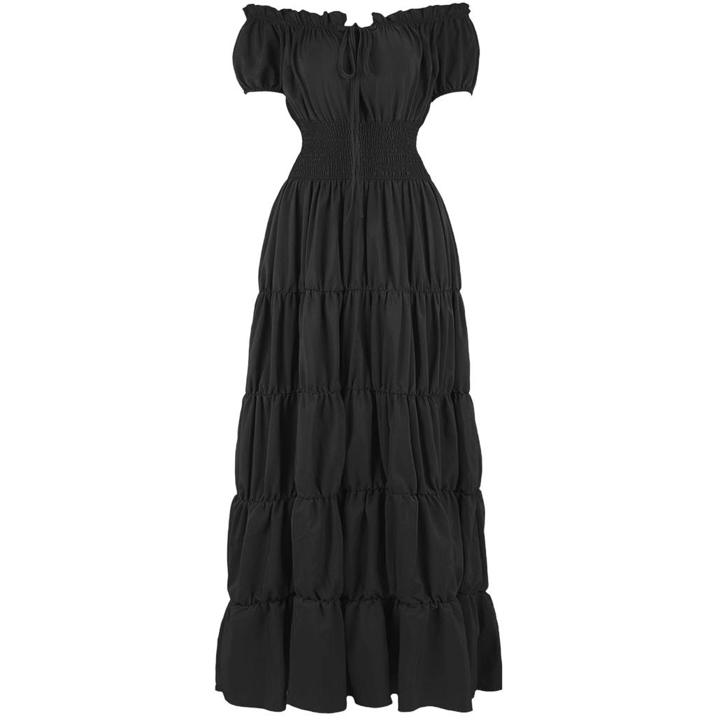 Damen-Kleid mit Puffärmeln und quadratischem Ausschnitt mit Kordelzug, Vintage für Halloween-Kostüm