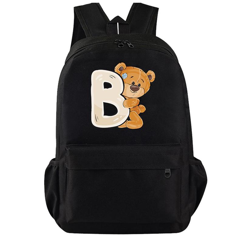 Cartoon Little Bear 26 Englische Buchstaben Rucksack Teenager Schultasche für Mädchen Jungen Rucksack Große Kapazität Büchertasche für Kindergeschenke