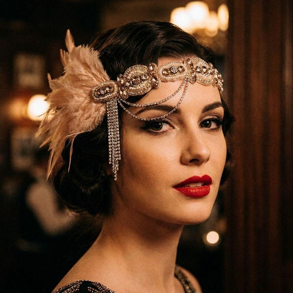 Vintage Cosplay Dress Headwear Crystal Gatsby Headpiece Gatsby Style Feather Headband Girls