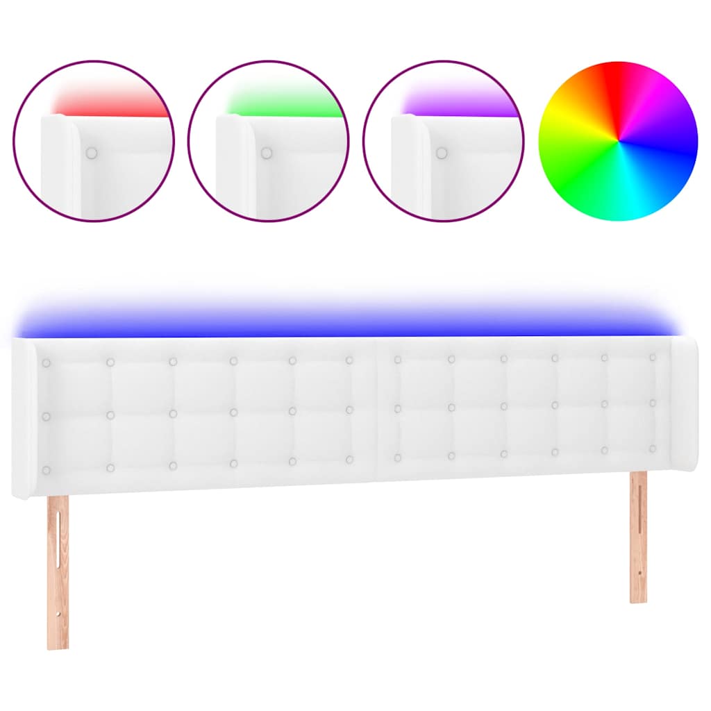 vidaXL LED Kopfteil Weiß 203x16x78/88 cm Kunstleder