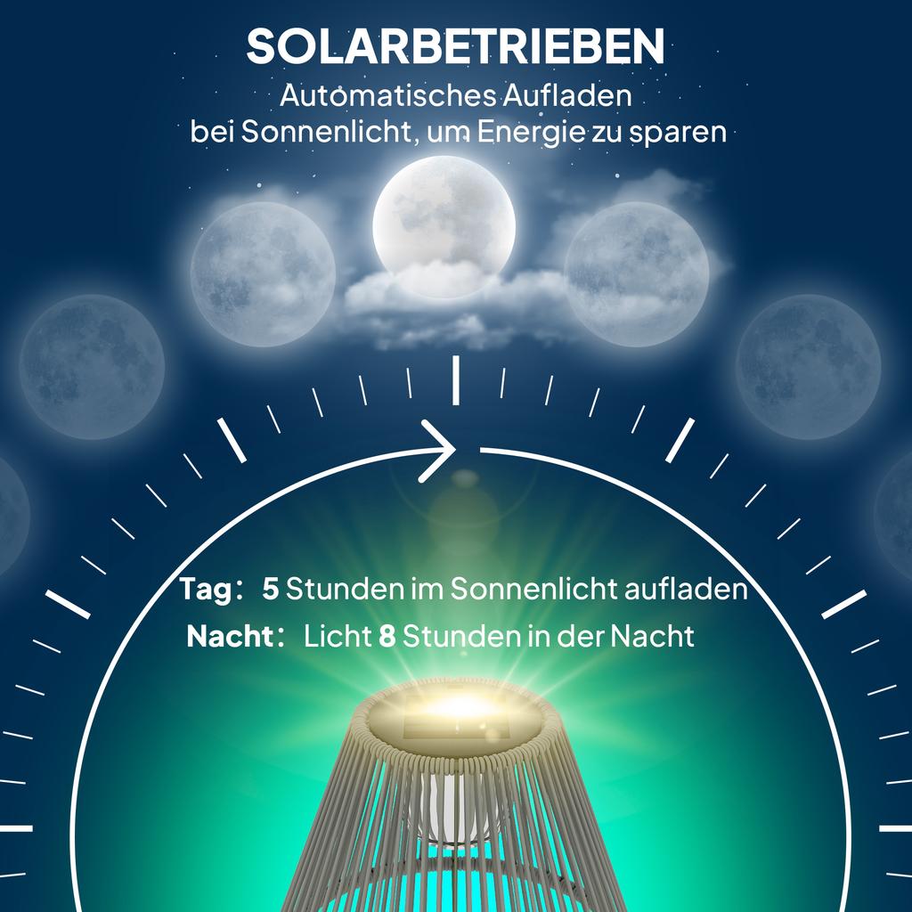 Solar Floor Lamp Rattan Solar Lamps with Light Sensor 25 LED Lights Solar Light in Boho Style diameter 33 x 135 cm