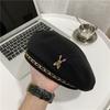 Retro Stylish Beret For Women Sweet Look With Embroidered Detail Chain