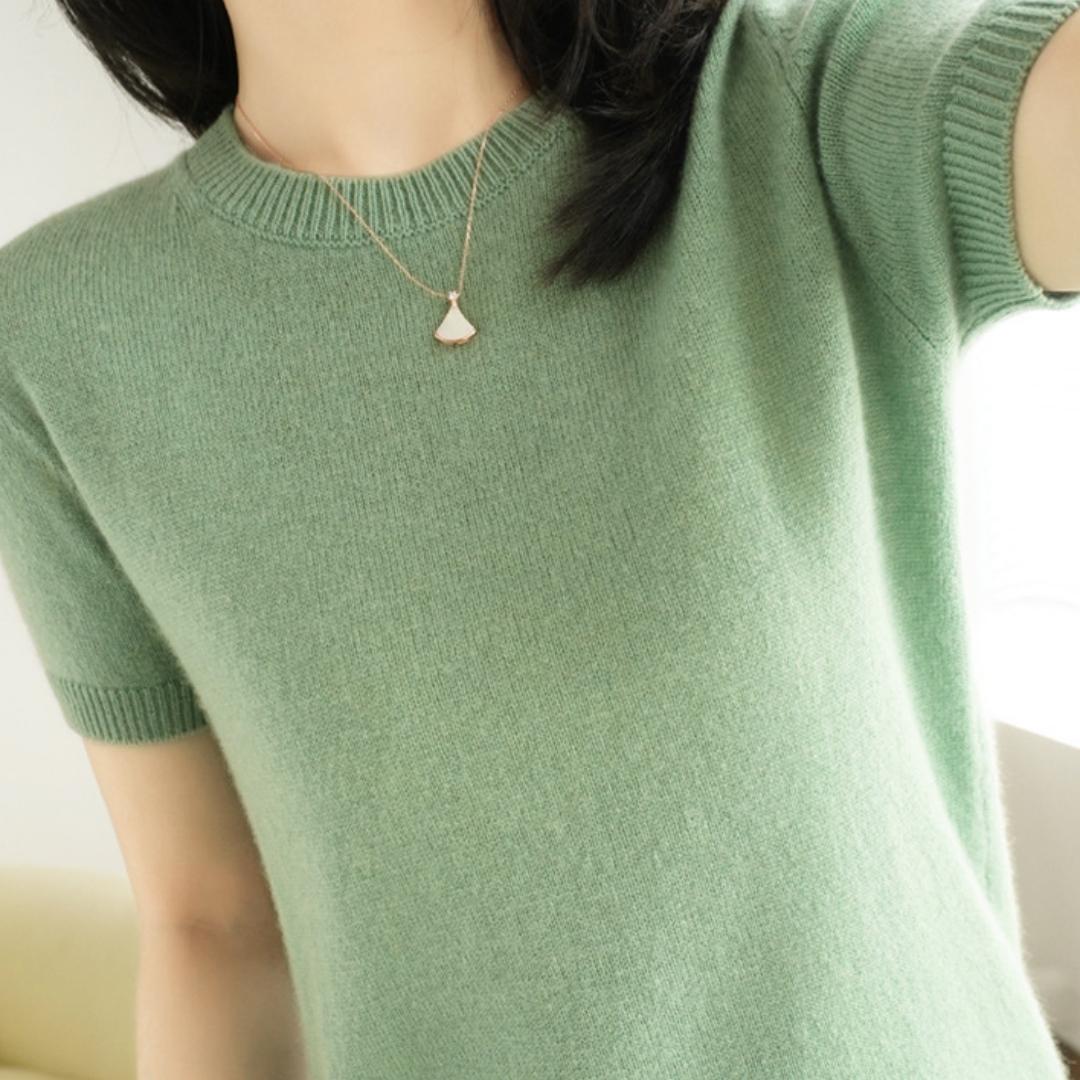 

Женский вязаный свитер с короткими рукавами и круглым вырезом, свободный тонкий топ XL светло-зеленый