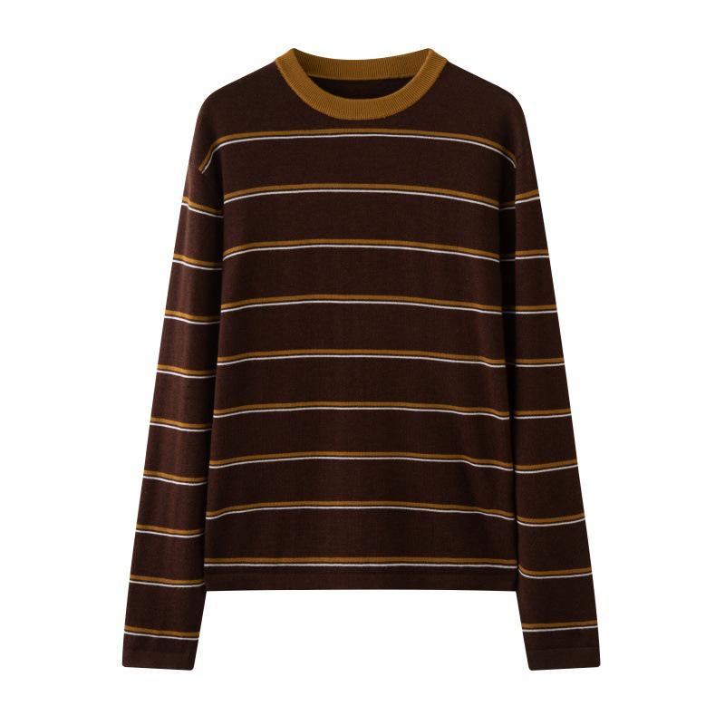 Women's 100% Pure Wool Retro Stripe Long Sleeve Sweater