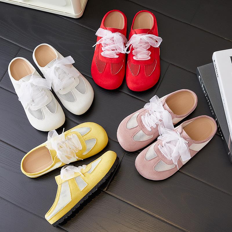 Women's Shoes New Mesh Breathable Slippers Versatile Casual Shoes Light One Pedal Half Support Trendy and Comfortable German Training Shoes