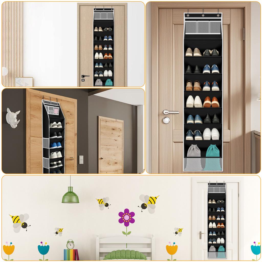 8 Layer Over The Door Shoe Organizer Oxford Cloth Hanging Shoe Storage Rack with 3 Hooks Large Capacity Behind Door Shoe Rack