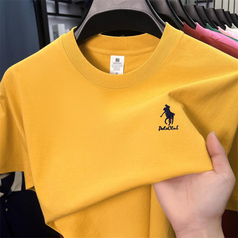 Paul Men's 100% Cotton Crew Neck Embroidered Summer T-Shirt - Sweat-Absorbent, Breathable, Casual Short Sleeve for Middle-Aged Men