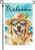 Cute Dog Welcome Garden Ag, 12 X 18 Inch Burlap Double Side Printed, Golden Retriever On Summer Beach Farmhouse Lawn Yard SSL