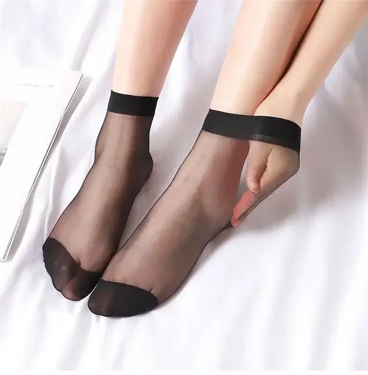 200-10pairs Transparent Summer Socks Ultrathin Women Nylon Ladies Female Short Ankle Meias Elastic Crystal Spring Silk Sox