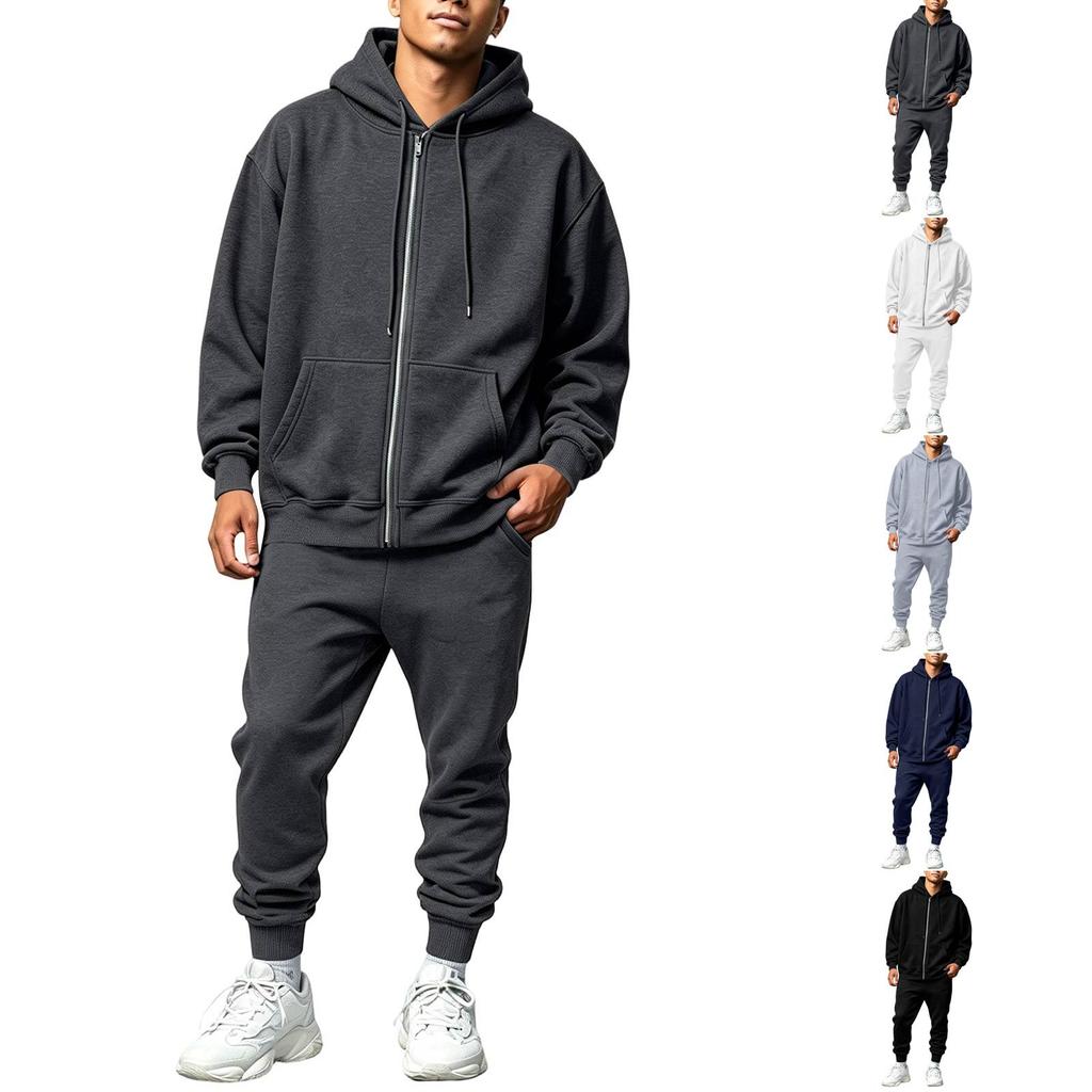 Men's Lined Zip Up Hoodie Sweatsuit Set Comfortable Athletic Track Suit with Pockets