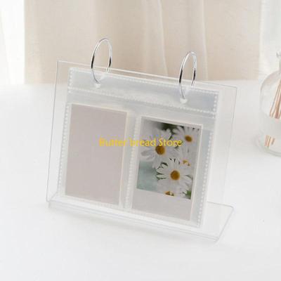 W89C Clear Acrylic Frames 2 Rings Photo Album Binder Desktop Double Sided Album