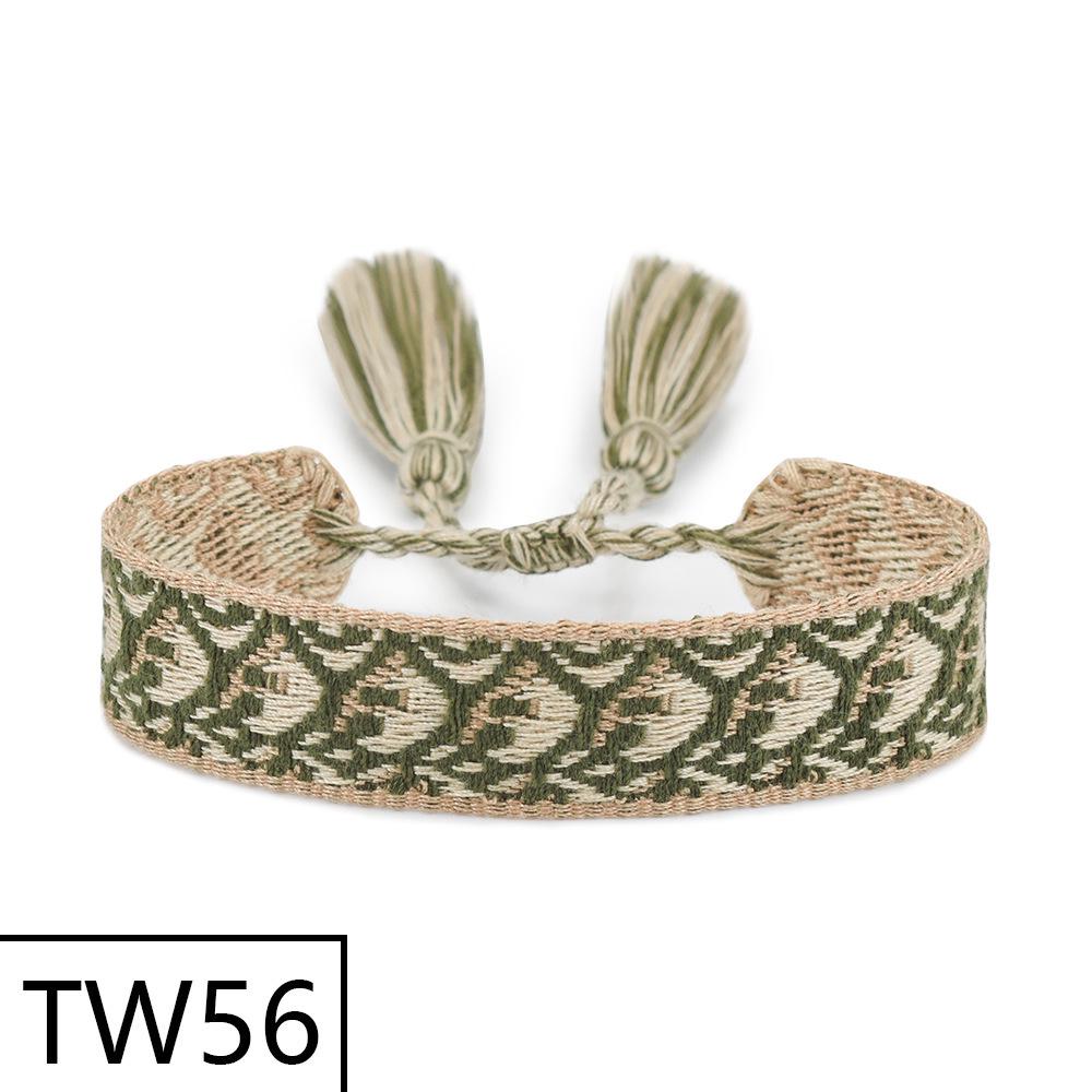 Handmade Bohemian Embroidered Logo Tassel Bracelet - Ethnic Style Friendship Band