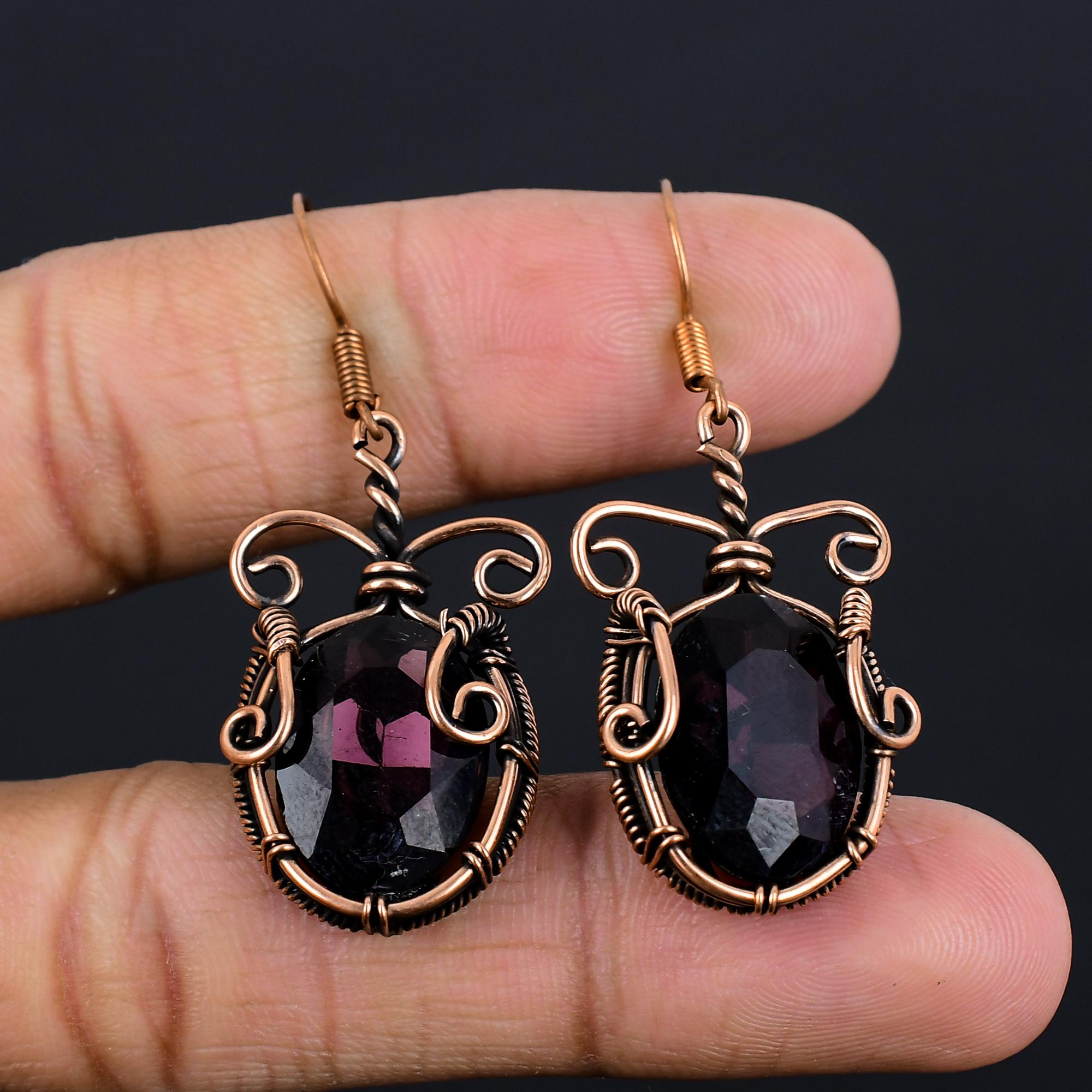 

Серьги из розового аметиста, ювелирные изделия из драгоценных камней, серьги, обернутые медной проволокой 999 пробы, красивые серьги ручной работы 2.55 Inches